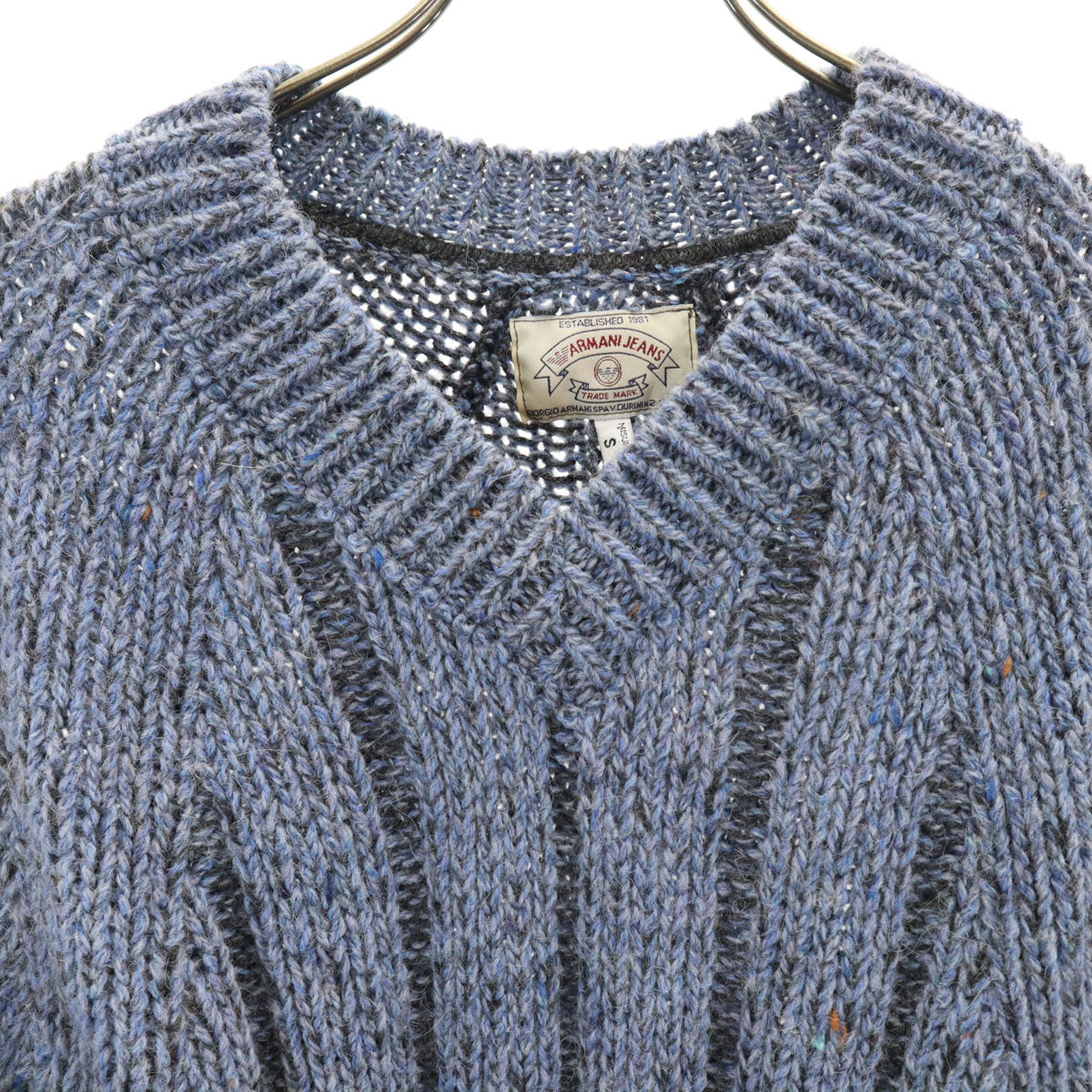 ARMANI JEANS アルマーニジーンズ 90s ウールブレンド オールド 長袖 Vネック ニット S ブルー系 セーター レディース