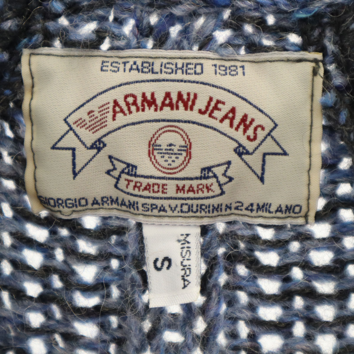 ARMANI JEANS アルマーニジーンズ 90s ウールブレンド オールド 長袖 Vネック ニット S ブルー系 セーター レディース