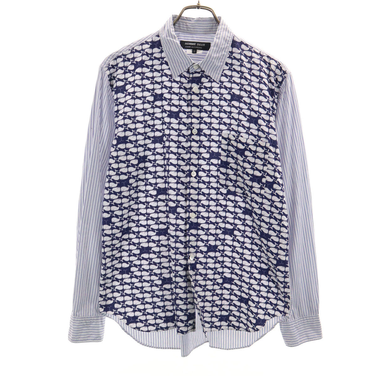COMME des GARCONS HOMME DEUX コムデギャルソンオムドゥ 2014年 日本製 ストライプ柄 クジラ 長袖 コットンシャツ S ホワイト メンズ
