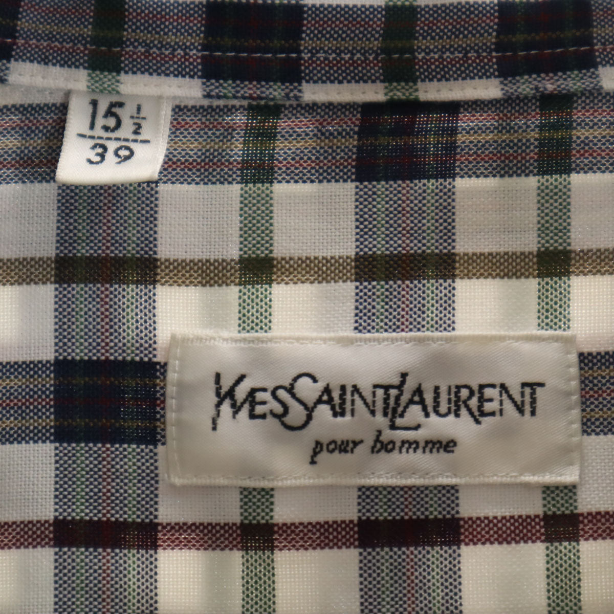 YVES SAINT LAUREN pour homme イヴサンローラン プールオム 90s オールド チェック柄 長袖 ボタンダウンシャツ 39 ホワイト メンズ