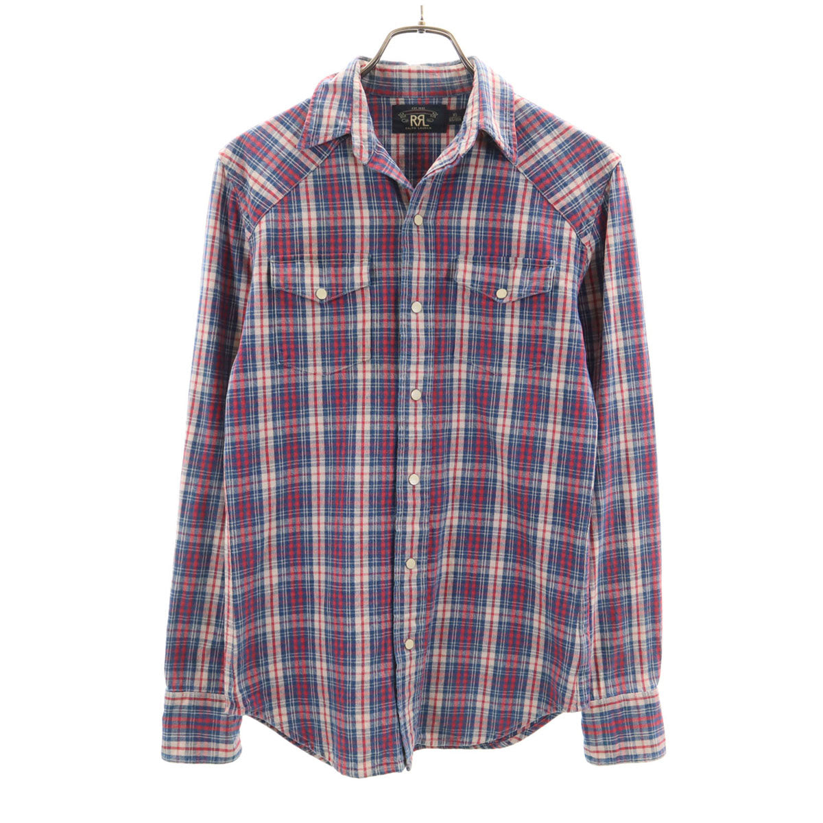 ダブルアールエル RRL チェック柄 長袖 ウエスタンシャツ XS ネイビー メンズ
