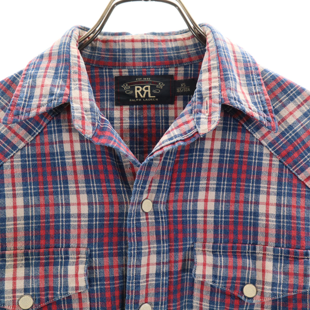 ダブルアールエル RRL チェック柄 長袖 ウエスタンシャツ XS ネイビー メンズ