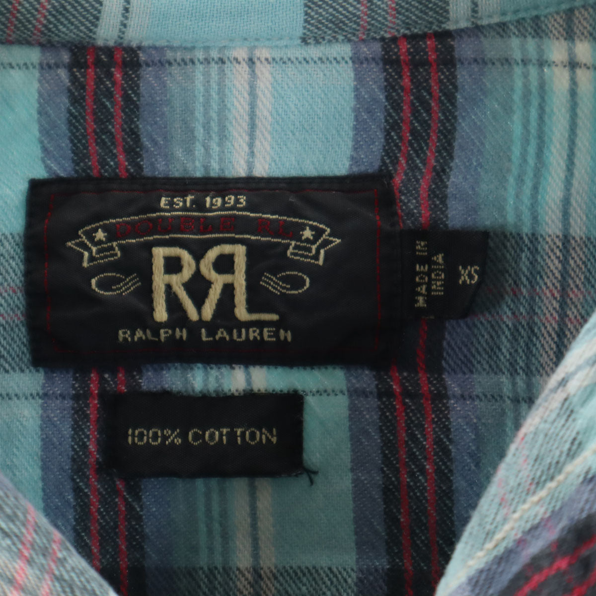 ダブルアールエル RRL チェック柄 長袖 ウエスタンシャツ XS 水色 メンズ