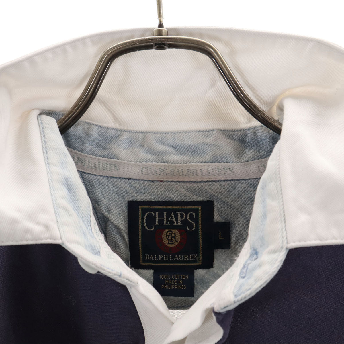 CHAPS RALPH LAUREN チャップスラルフローレン 90s オールド バックロゴ CRL-78 長袖 ラガーシャツ L ネイビー ポロシャツ メンズ