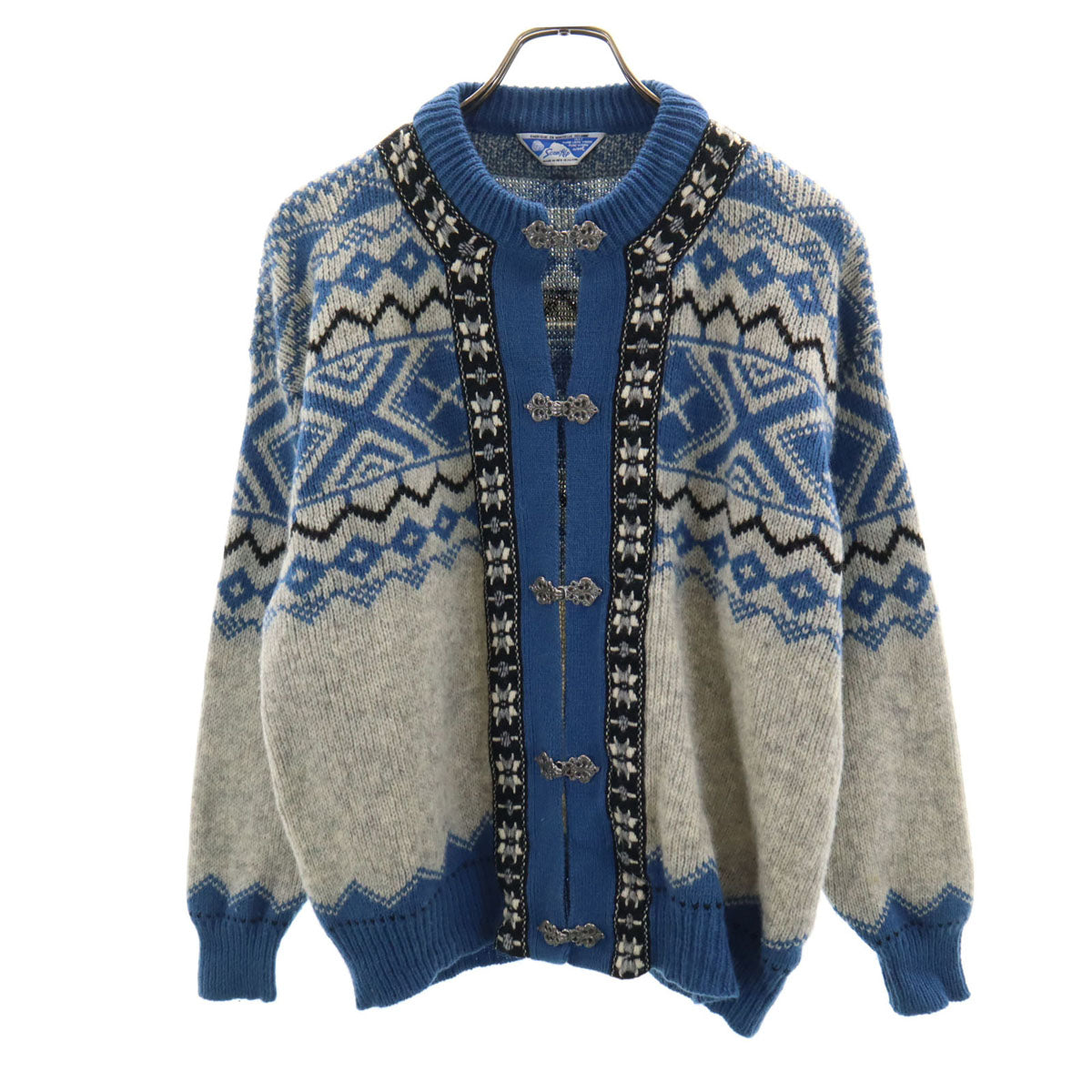 SCAN ALP スキャンアルプ 80s ニュージーランド製 ヴィンテージ 長袖 チロリアン ニットカーディガン 16 ブルー系 レディース
