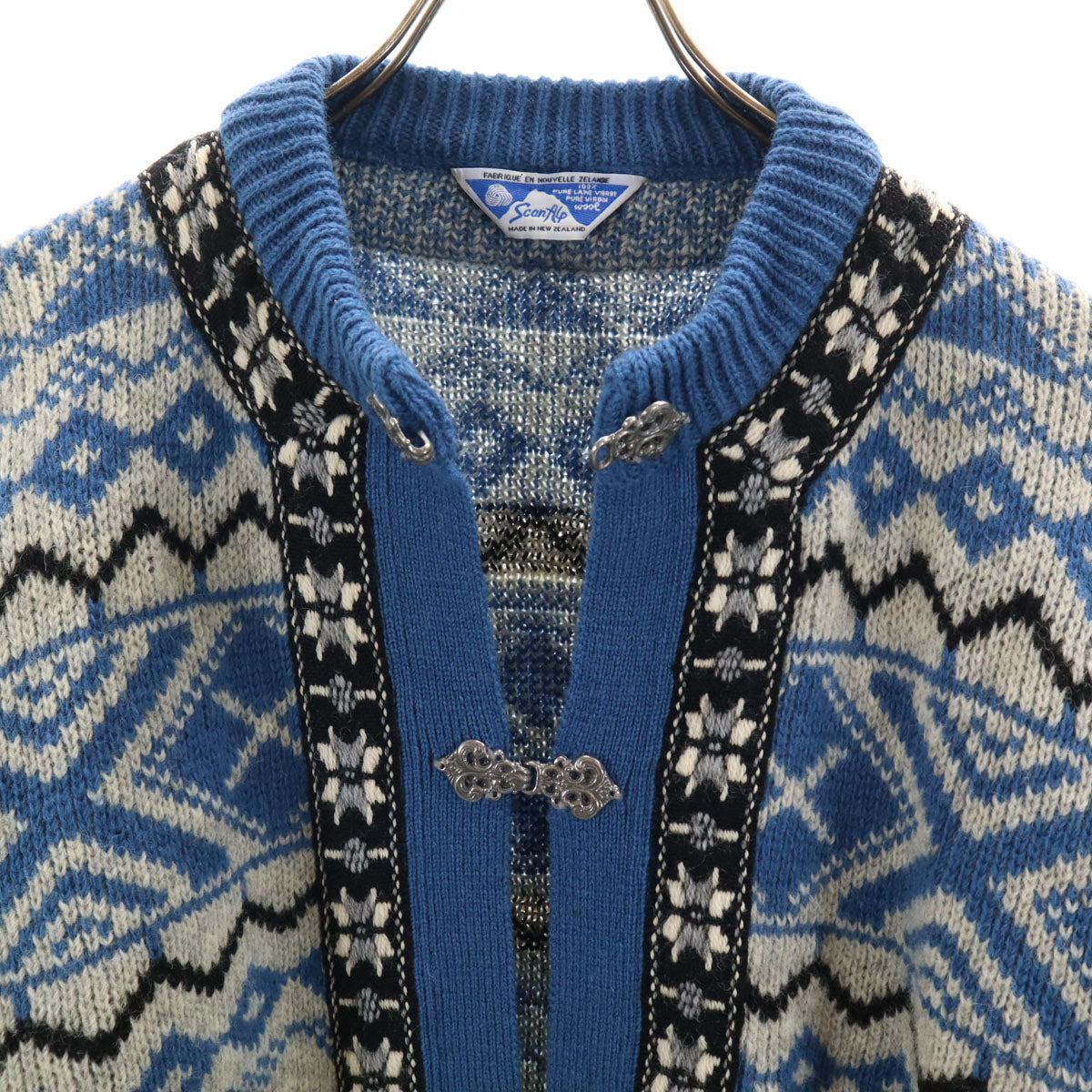 SCAN ALP スキャンアルプ 80s ニュージーランド製 ヴィンテージ 長袖 チロリアン ニットカーディガン 16 ブルー系 レディース