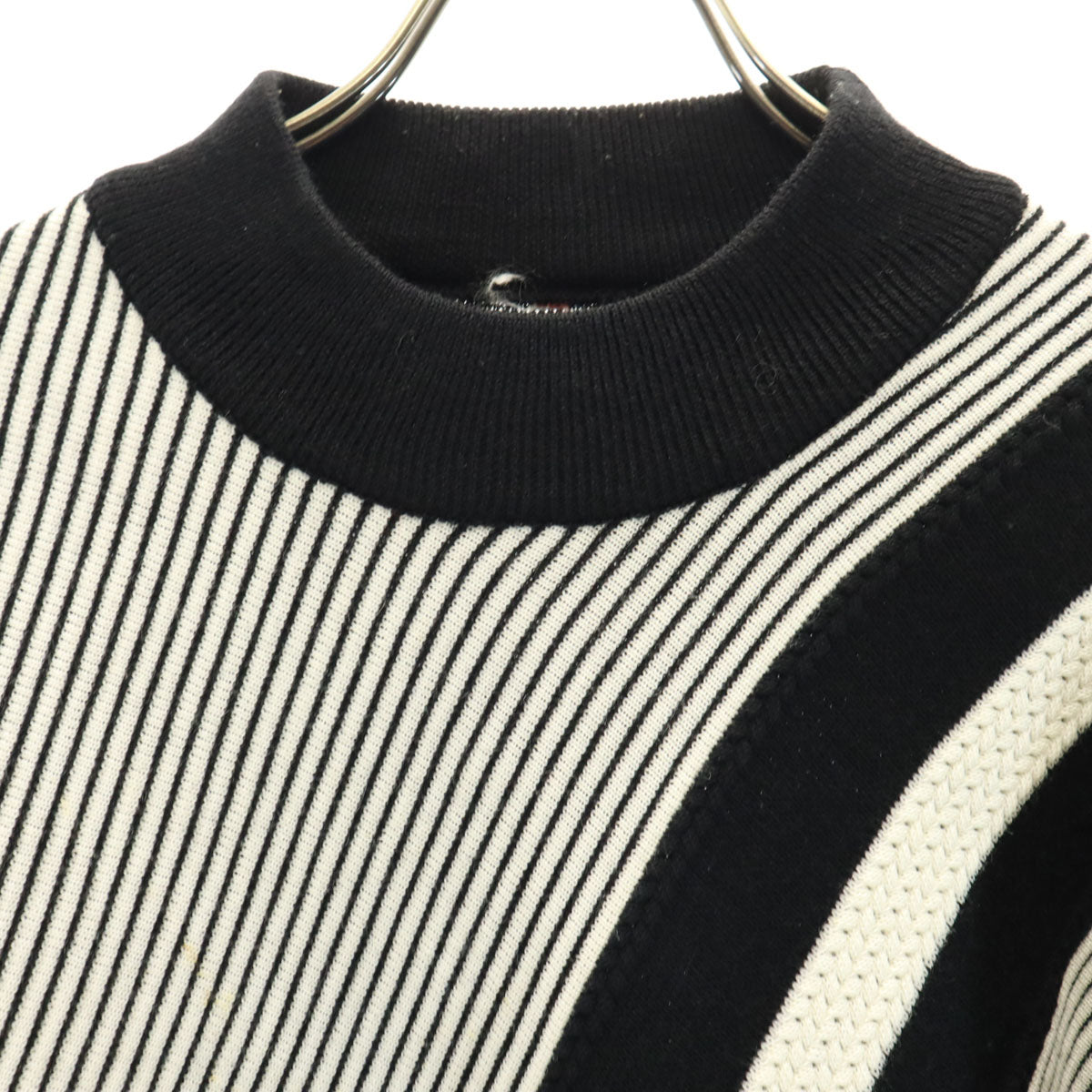 80s 90s オールド 斜ストライプ柄 長袖 セーター LL ブラック ニット メンズ