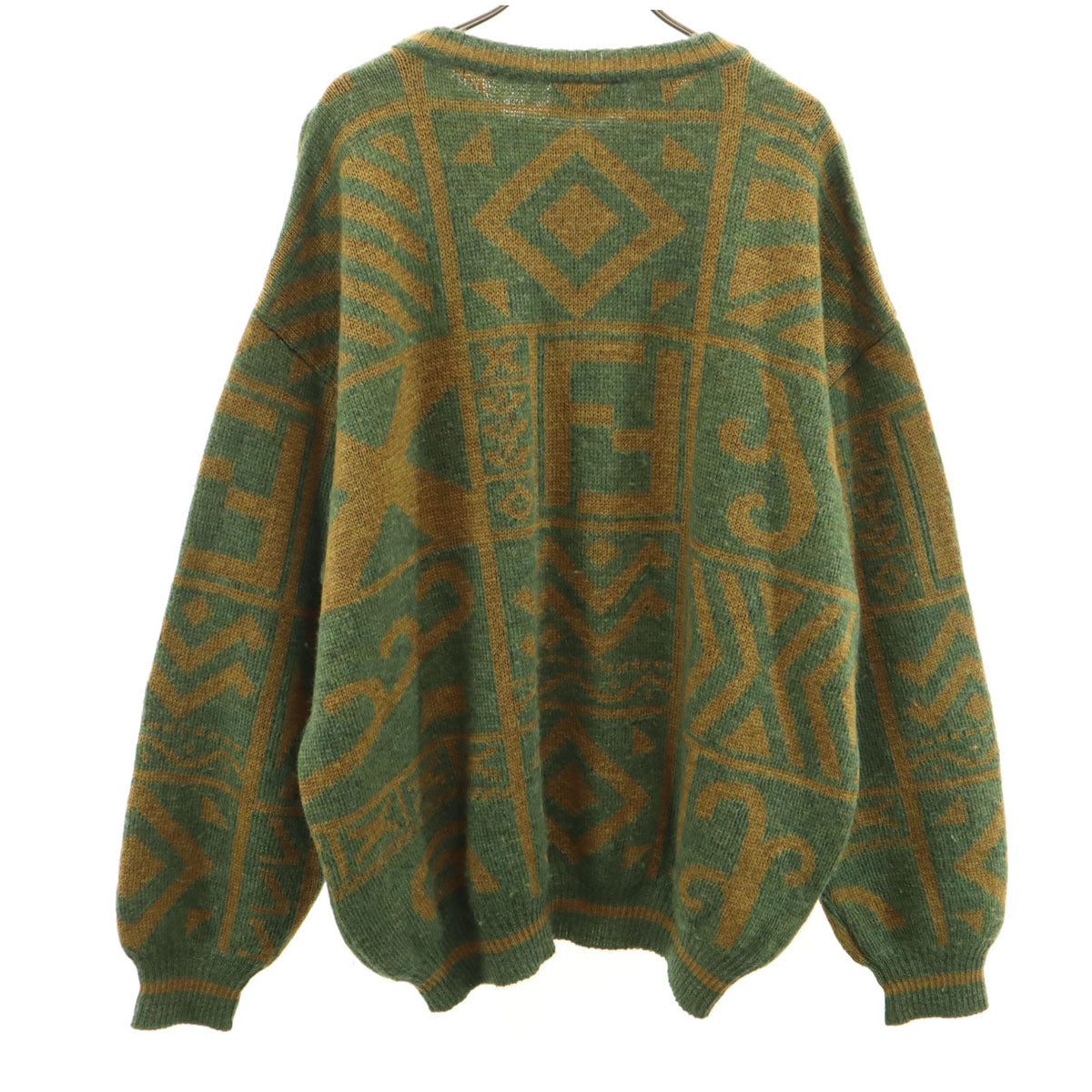 FENDI CLUB フェンディ クラブ 90s イタリア製 アルパカブレンド オールド 総柄 長袖 セーター L グリーン系 ニット メンズ