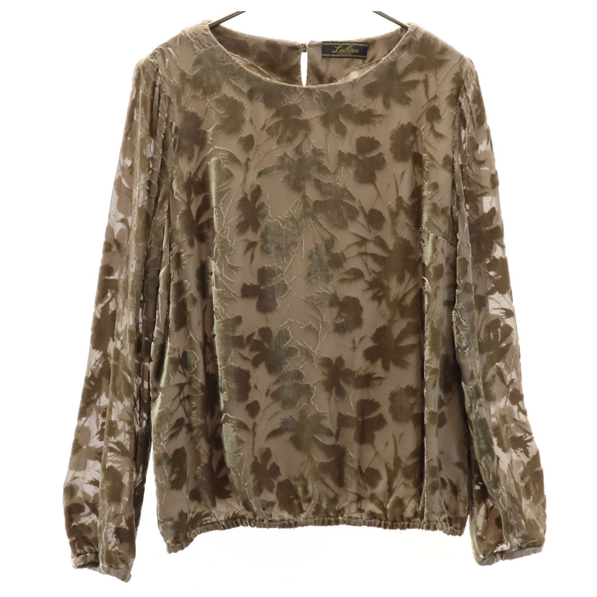 Leilian レリアン 日本製 シルクブレンド 総柄 長袖 ブラウス 13 ベージュ系 レディース