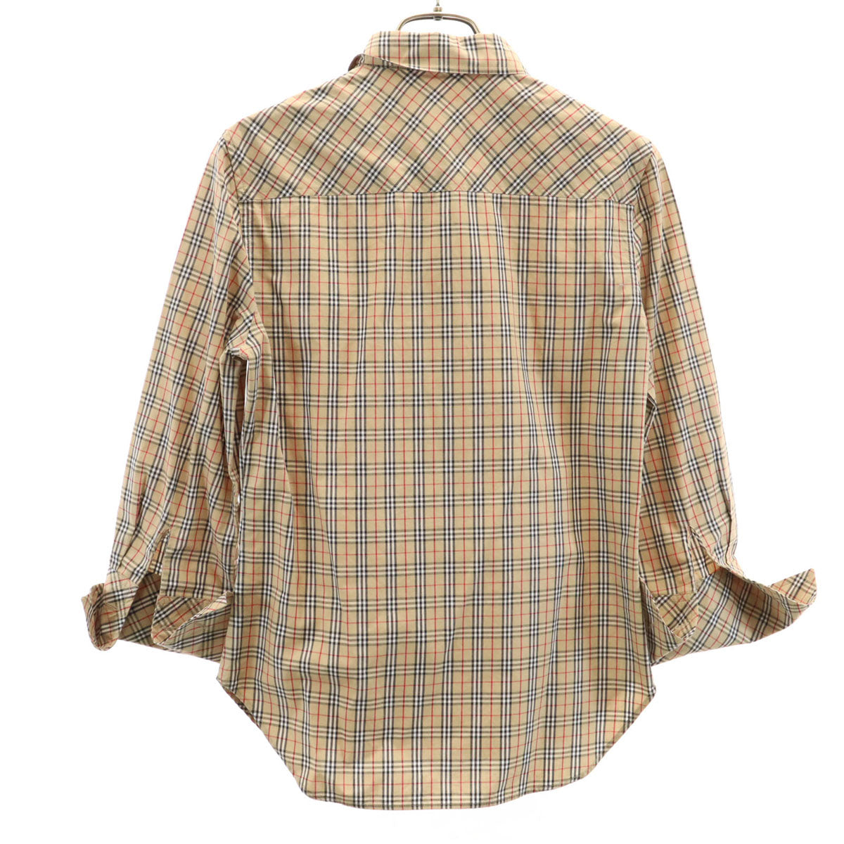 Burberrys OF LONDON BLUE LABEL バーバリーズ オブ ロンドン ブルーレーベル 90s オールド ノバチェック柄 7分袖 コットンシャツ 38 ベージュ 三陽商会 ダブルカフス レディース