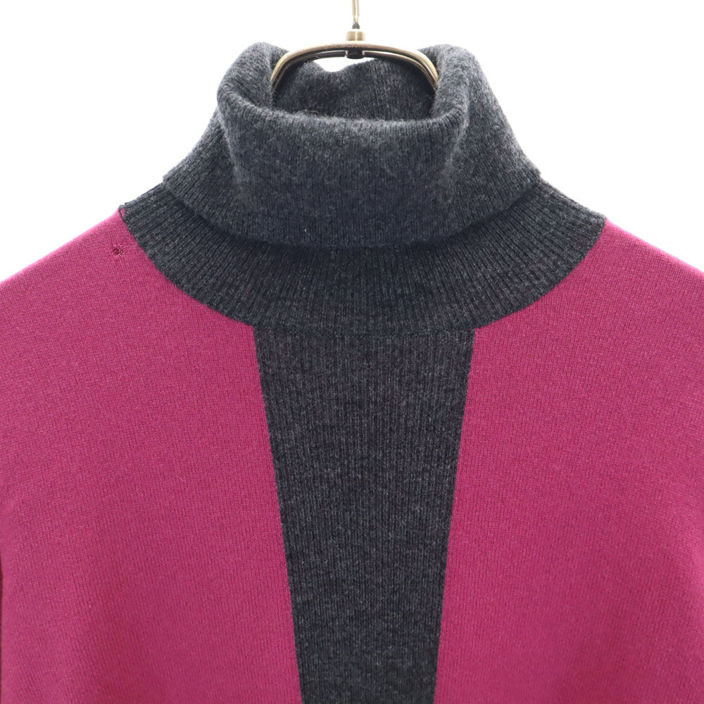 HERMES エルメス イタリア製 カシミヤブレンド 長袖 ツートンカラー タートルネック セーター S ピンク レディース