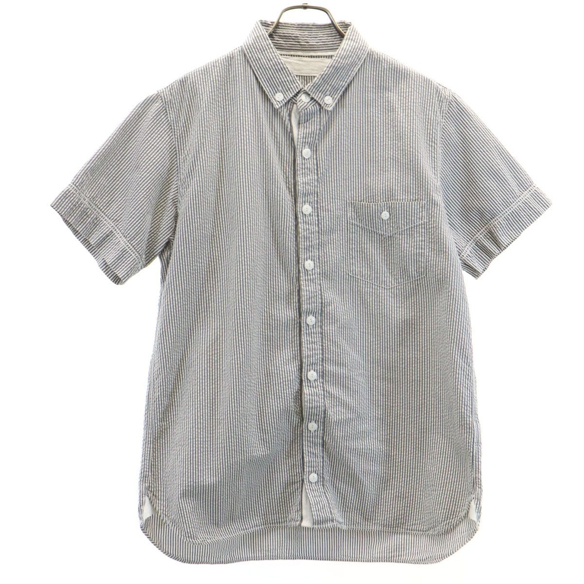 WHITE MOUNTAINEERING ホワイトマウンテニアリング 日本製 ストライプ柄 半袖 ボタンダウンシャツ M グレー シアサッカー メンズ
