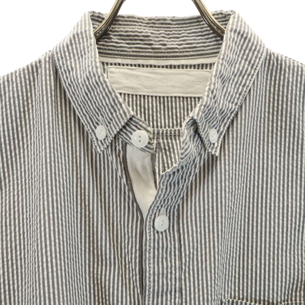 WHITE MOUNTAINEERING ホワイトマウンテニアリング 日本製 ストライプ柄 半袖 ボタンダウンシャツ M グレー シアサッカー メンズ