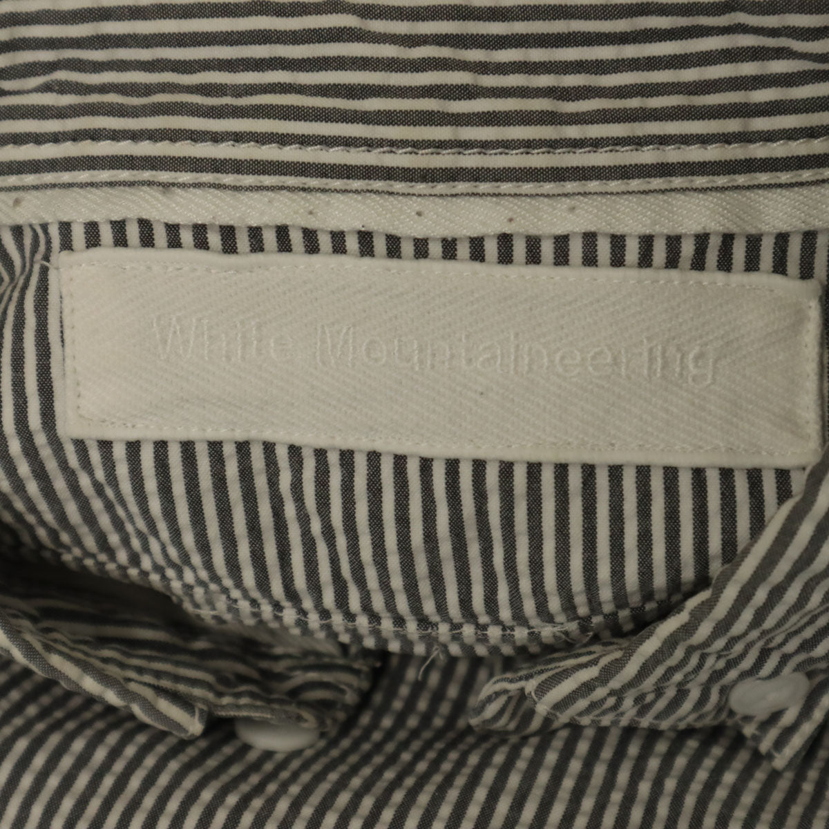 WHITE MOUNTAINEERING ホワイトマウンテニアリング 日本製 ストライプ柄 半袖 ボタンダウンシャツ M グレー シアサッカー メンズ