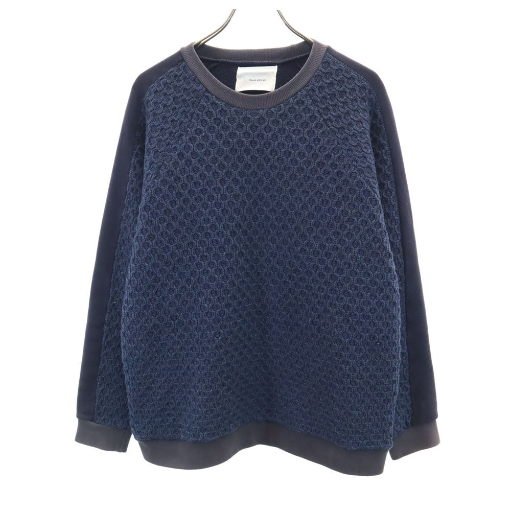 リベルムアルビトリウム 日本製 長袖 ハニカム織り セーター 44 ブルー スウェット切り替え メンズ