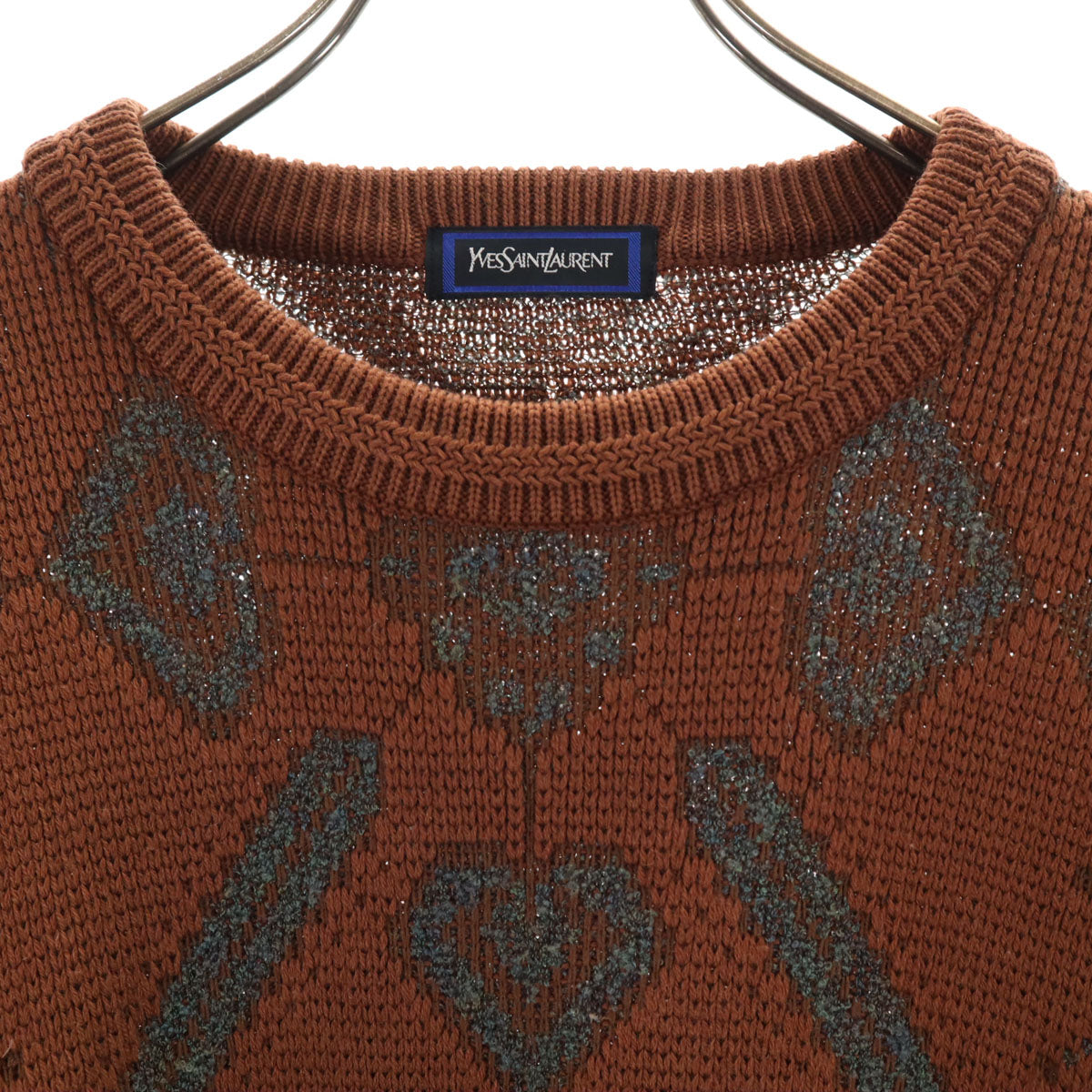 YVES SAINT LAURENT イヴサンローラン 90s オールド 総柄 長袖 セーター M ブラウン ニット メンズ