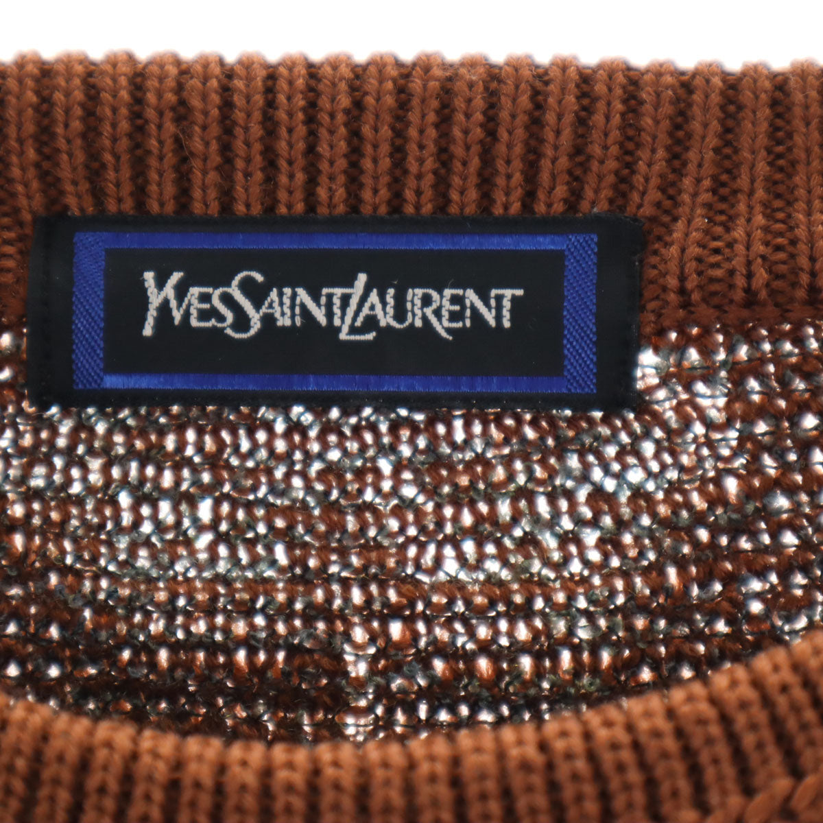 YVES SAINT LAURENT イヴサンローラン 90s オールド 総柄 長袖 セーター M ブラウン ニット メンズ