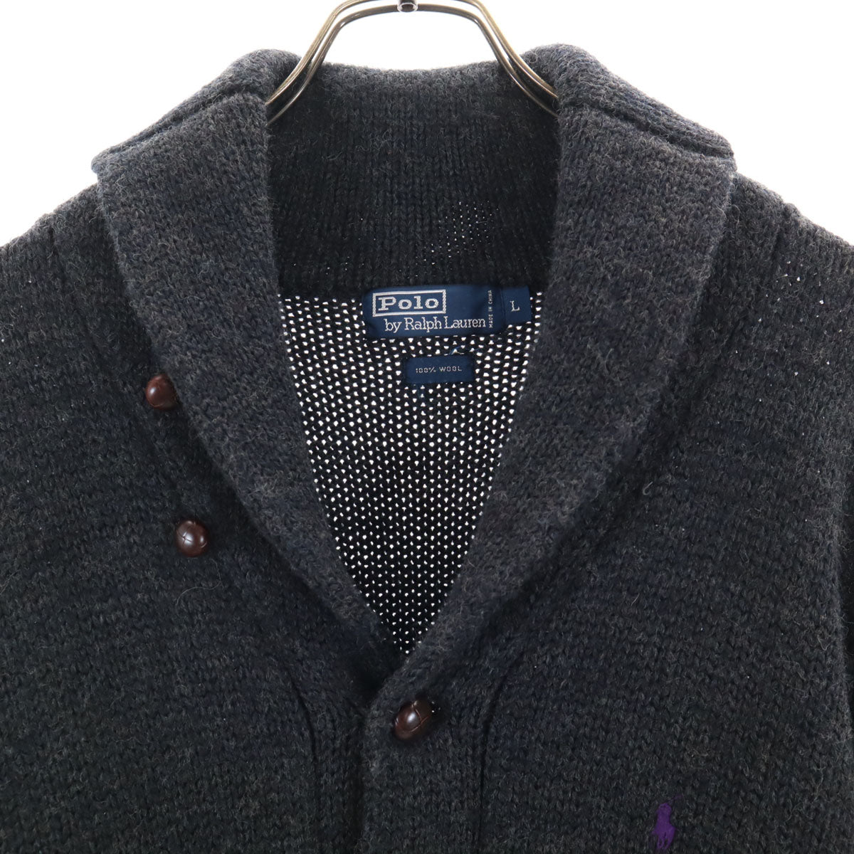 Polo by Ralph Lauren ポロバイラルフローレン 長袖 ショールカラー ニットカーディガン L チャコールグレー メンズ