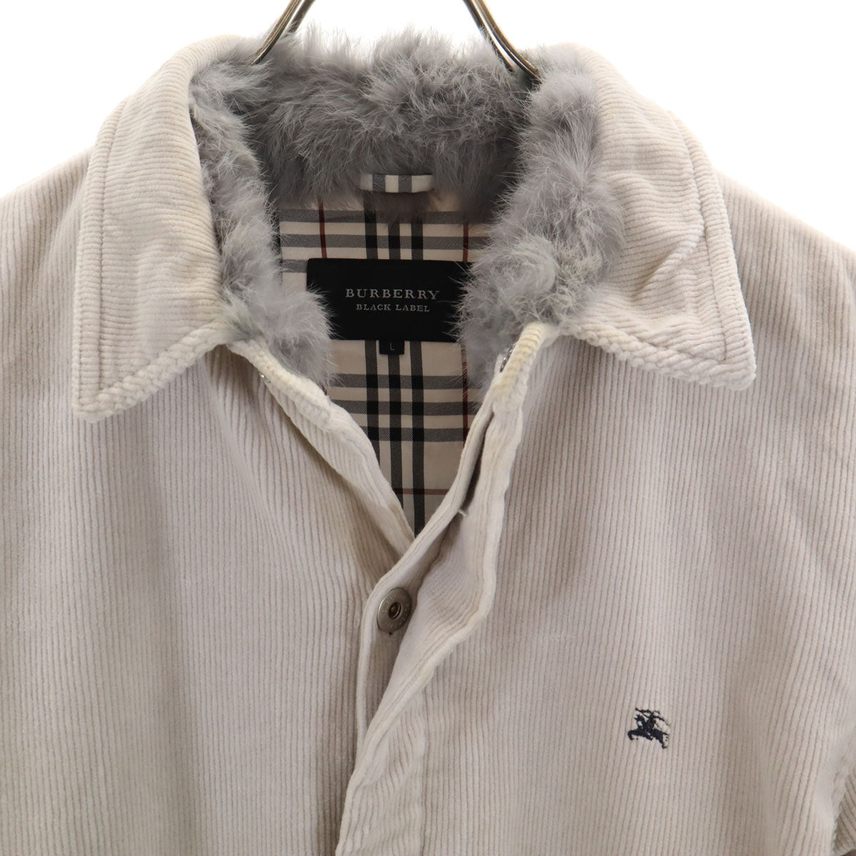 BURBERRY BLACK LABEL バーバリーブラックレーベル コーデュロイジャケット L グレー 三陽商会 ラビットファー付き メンズ
