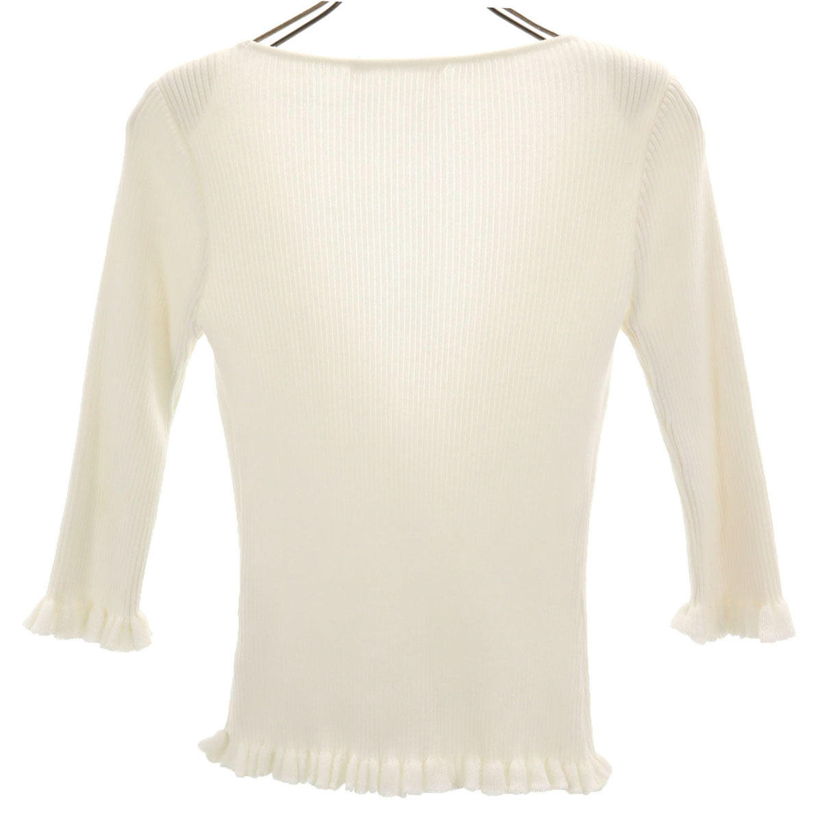 Rene INTERNATIONAL ルネインターナショナル 日本製 7分袖 リブ ニットカーディガン 36 ホワイト レディース