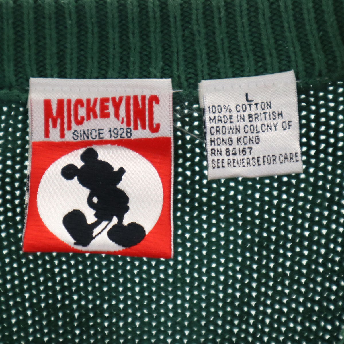 MICKEY,INC ミッキーインク 90s オールド ミッキーマウス刺繍 長袖 ニット L グリーン セーター メンズ