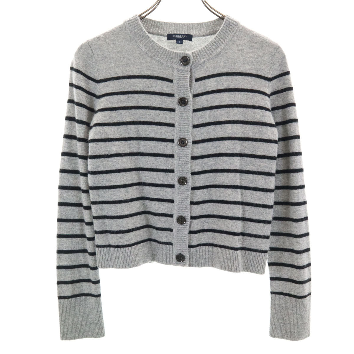 BURBERRY LONDON バーバリーロンドン カシミヤブレンド ボーダー柄 ニットカーディガン 1 グレー 三陽商会 レディース
