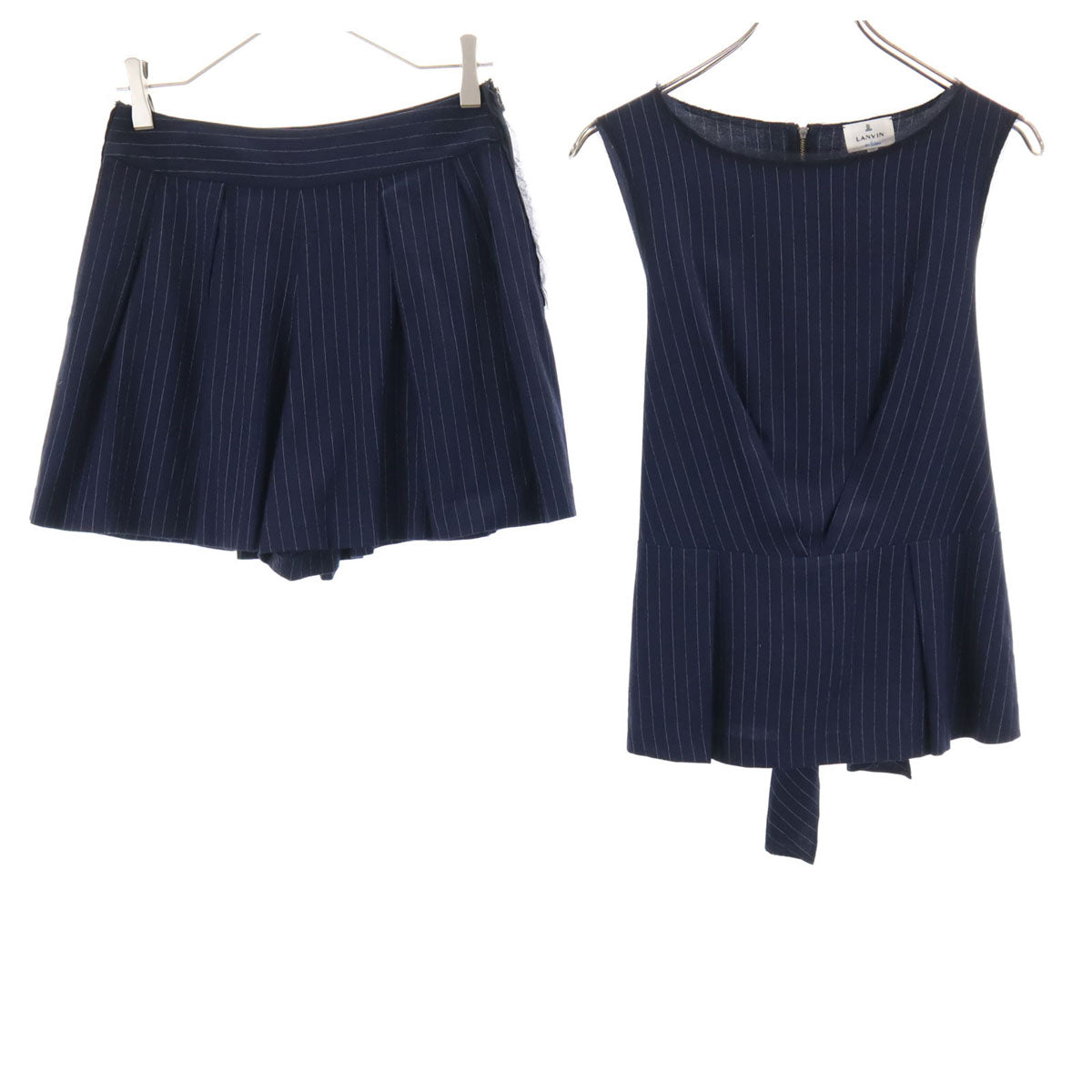 LANVIN en Bleu ランバンオンブルー 日本製 ストライプ柄 ノースリーブ カットソー 上下 セットアップ 38/36 ネイビー レディース