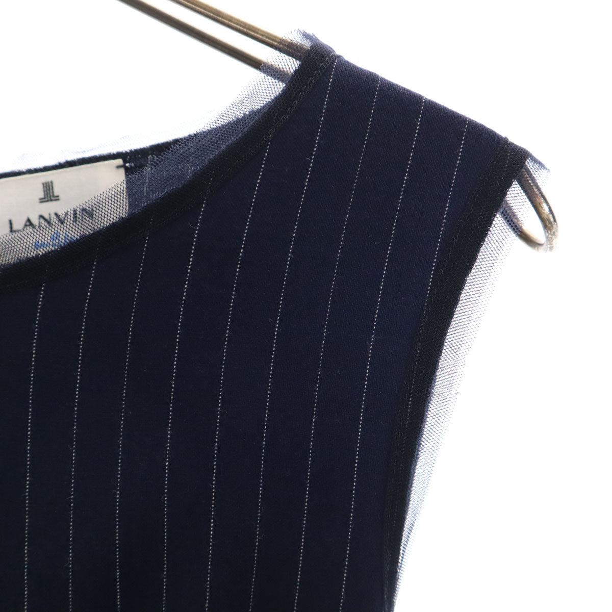 LANVIN en Bleu ランバンオンブルー 日本製 ストライプ柄 ノースリーブ カットソー 上下 セットアップ 38/36 ネイビー レディース