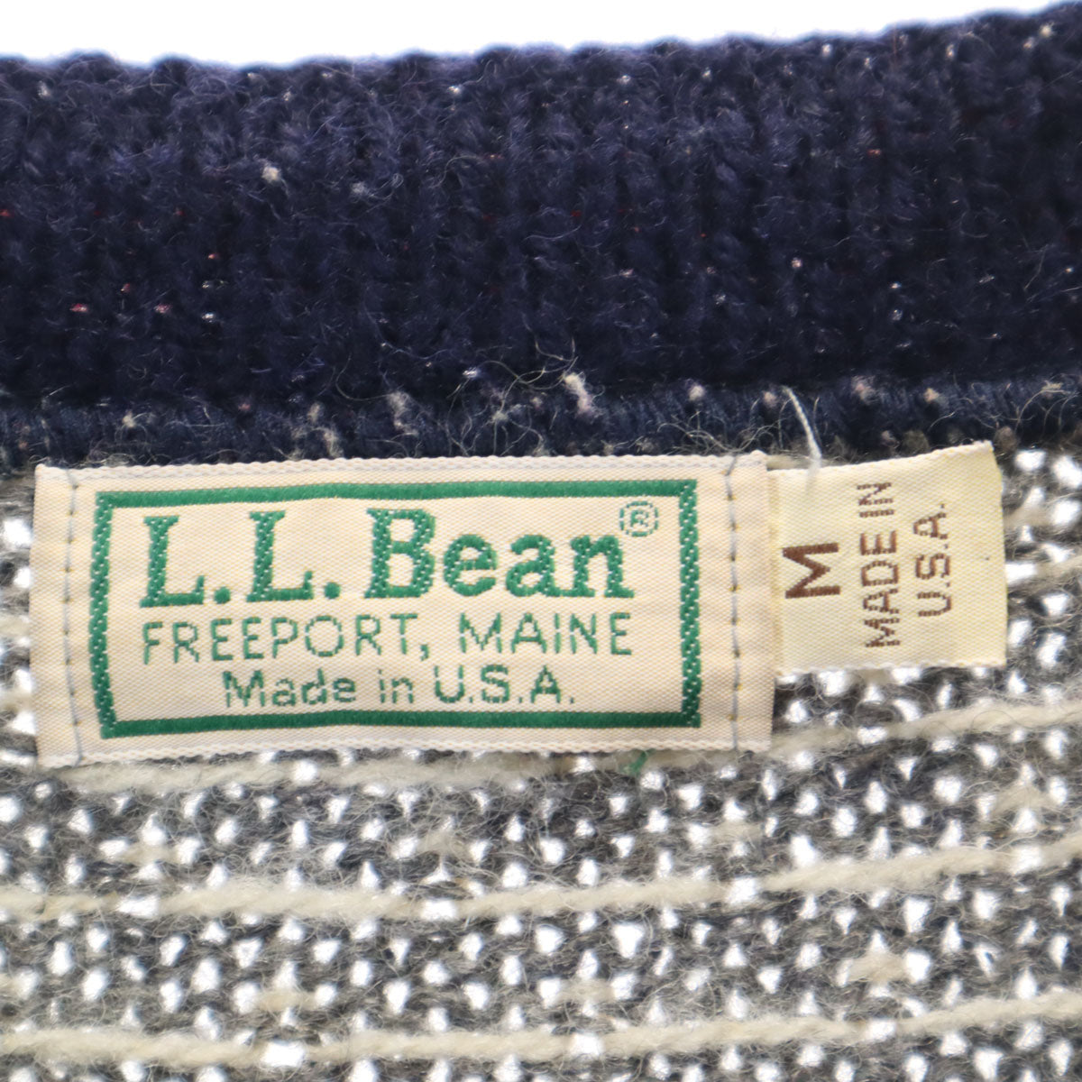 L.L.Bean エルエルビーン 80s USA製 ヴィンテージ ノルディック柄 長袖 ニットカーディガン M グレー アウトドア レディース