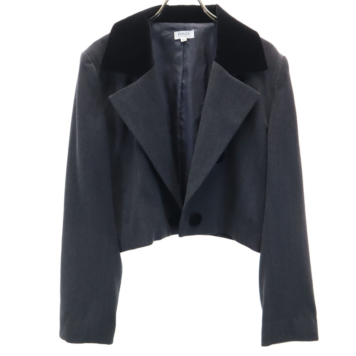 FOXEY フォクシー 日本製 ウール ショート丈 ジャケット 40 グレー レディース