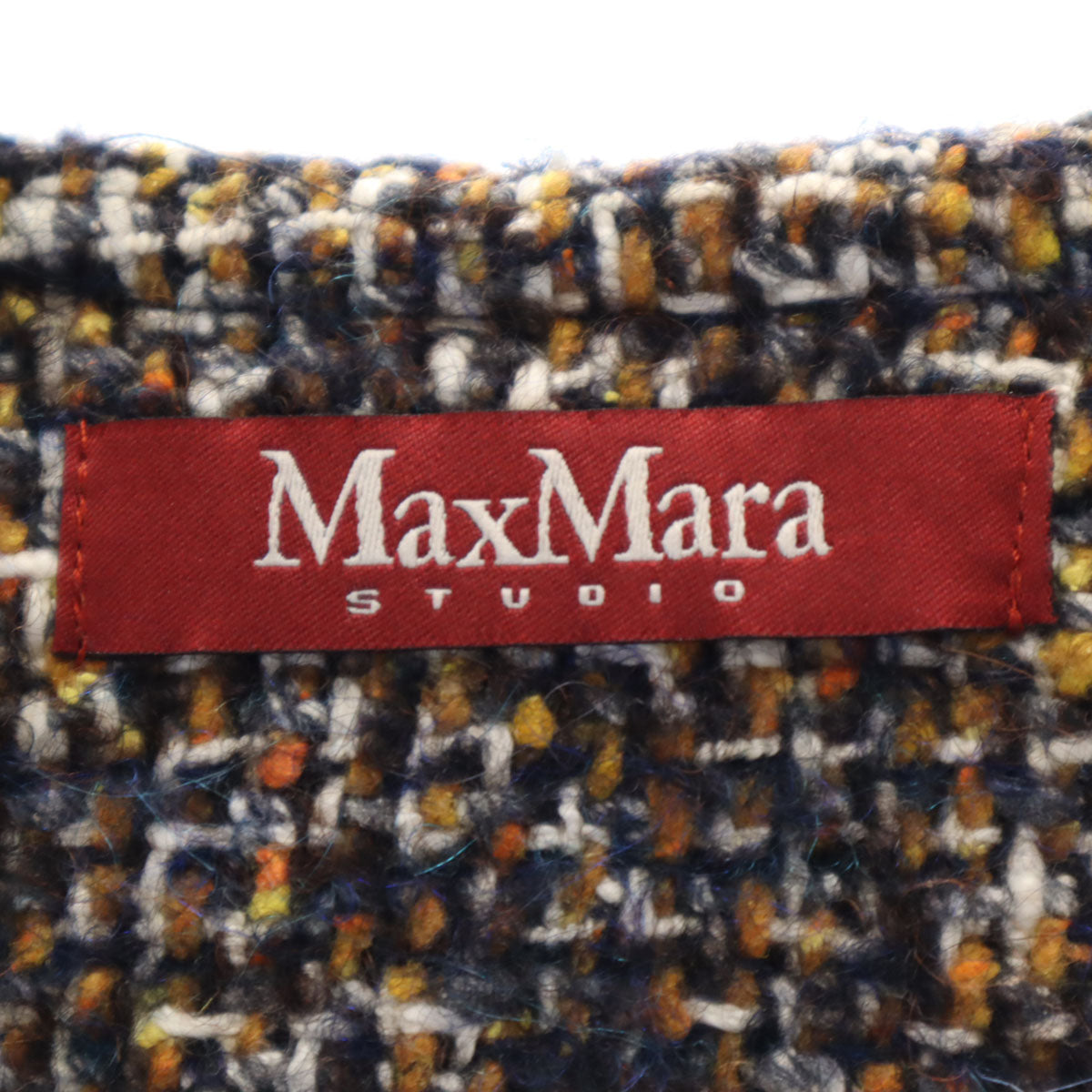 MAX MARA マックスマーラ ウールブレンド ツイード ノーカラージャケット 44 黒系 レディース