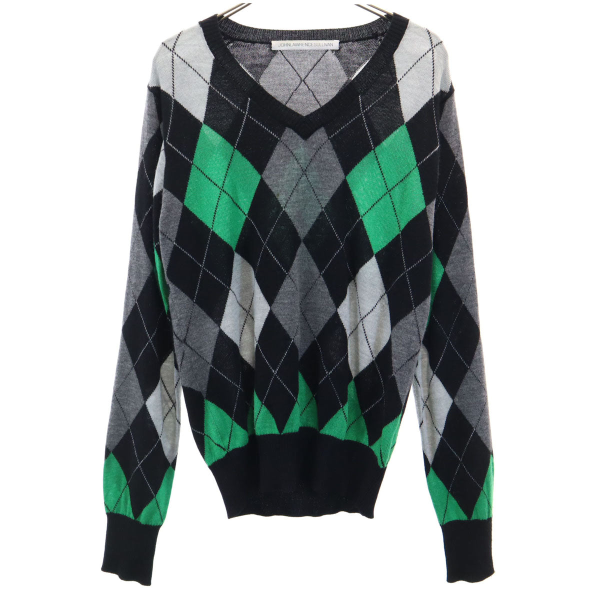 JOHN LAWRENCE SULLIVAN ジョンローレンスサリバン ウールブレンド 長袖 Vネック アーガイル セーター 36 グレー ニット メンズ