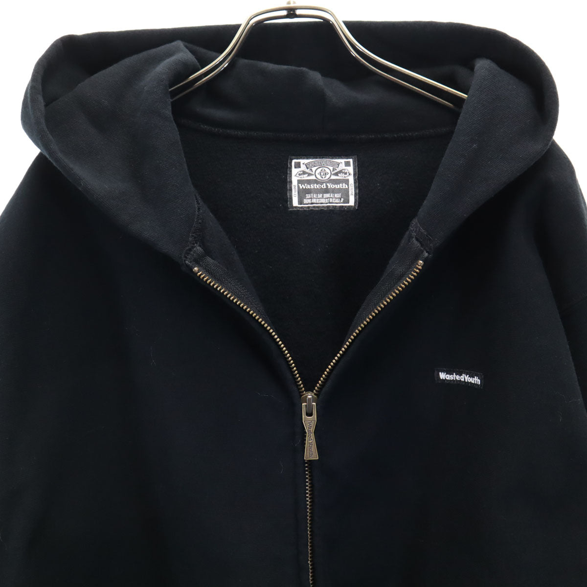Wasted Youth ウェイステッドユース 長袖 スウェット ジップパーカー XXL 黒 裏起毛 ビックサイズ メンズ