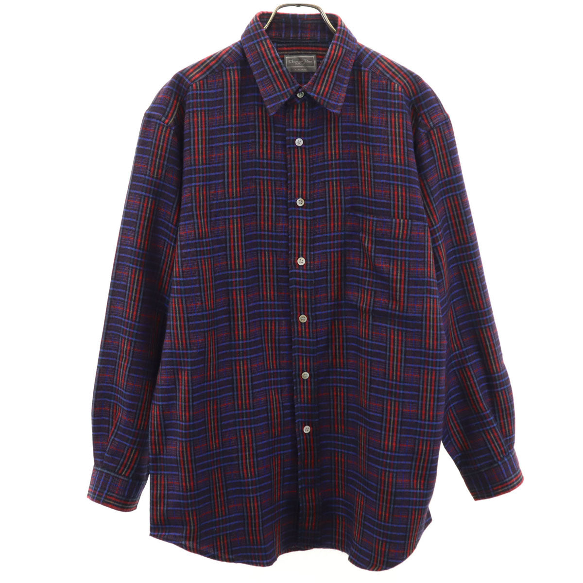 Christian Dior MONSIEUR クリスチャンディオール ムッシュ 90s オールド チェック柄 長袖 ネルシャツ L 青紫 メンズ