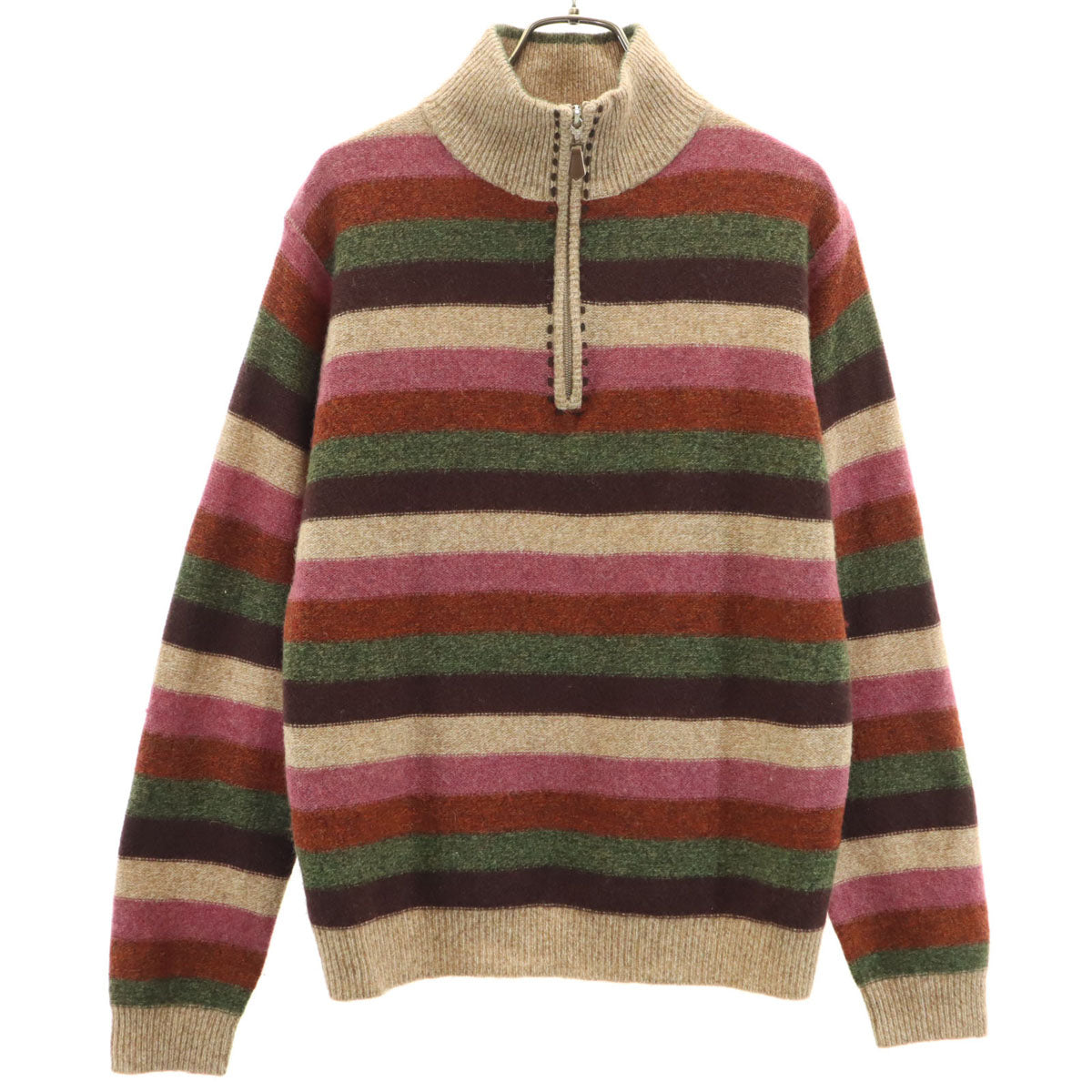 BARACUTA バラクータ ボーダー柄 長袖 ハーフジップ セーター M マルチ ニット レディース