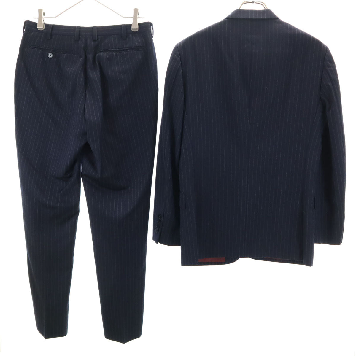 BURBERRY BLACK LABEL バーバリーブラックレーベル 日本製 ウール ストライプ柄 スーツ 上下 セットアップ 38R ネイビー 三陽商会 メンズ