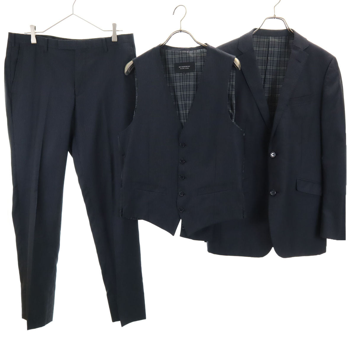 BURBERRY BLACK LABEL バーバリーブラックレーベル ウールブレンド ストライプ柄 スーツ 上下 セットアップ L/82 グレー 三陽商会 3ピース メンズ