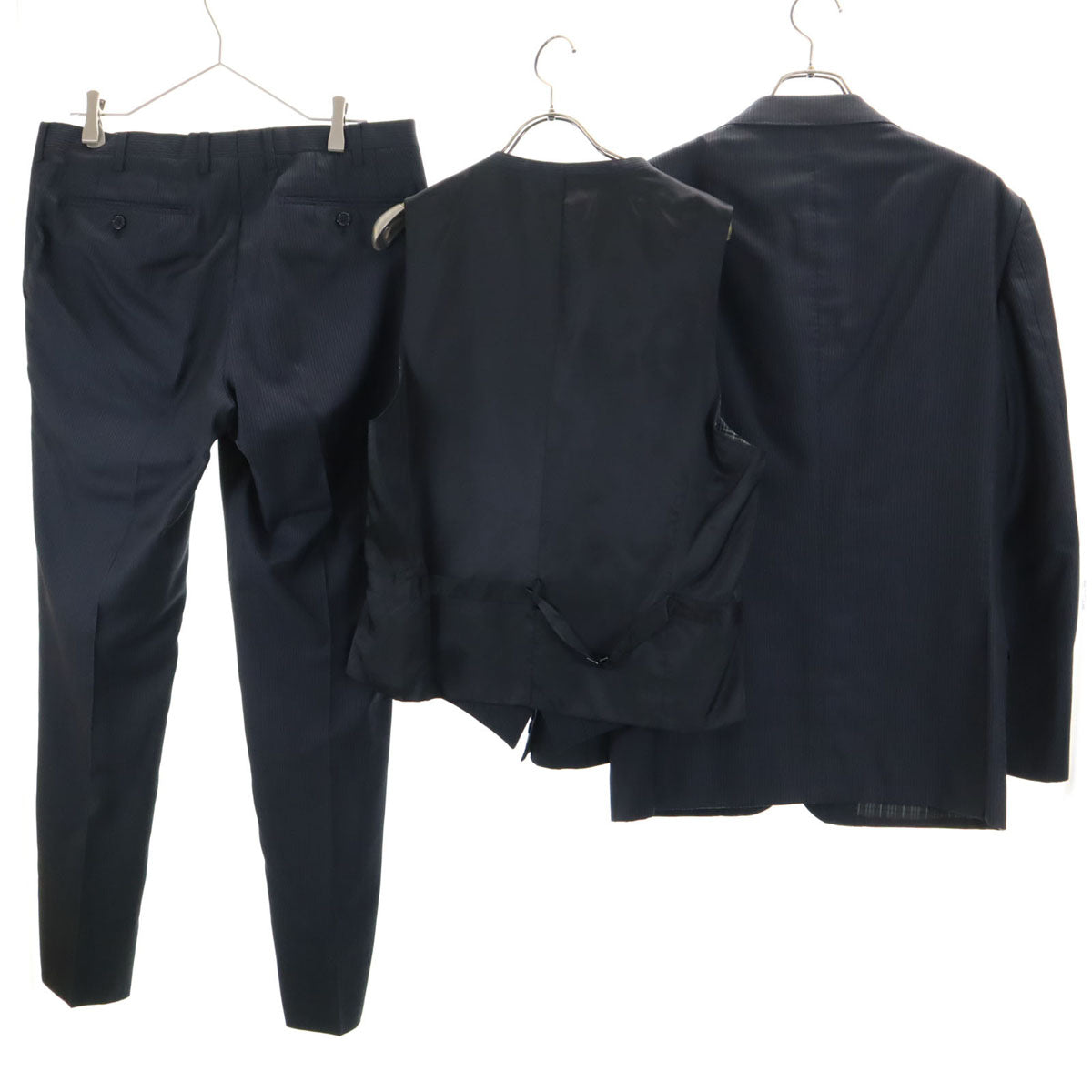 BURBERRY BLACK LABEL バーバリーブラックレーベル ウールブレンド ストライプ柄 スーツ 上下 セットアップ L/82 グレー 三陽商会 3ピース メンズ