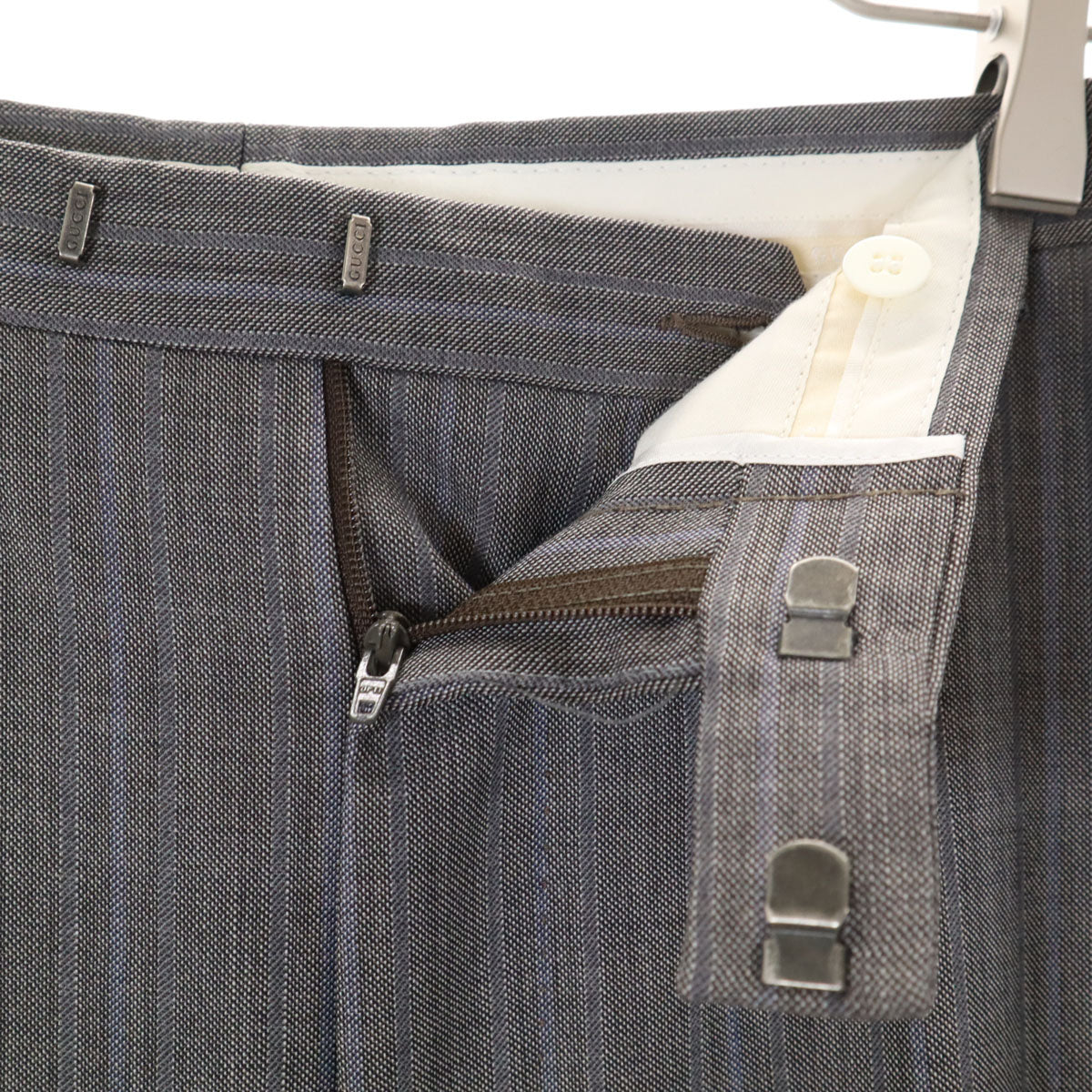 GUCCI グッチ ウール ストライプ柄 スーツ 上下 セットアップ 46R グレー メンズ