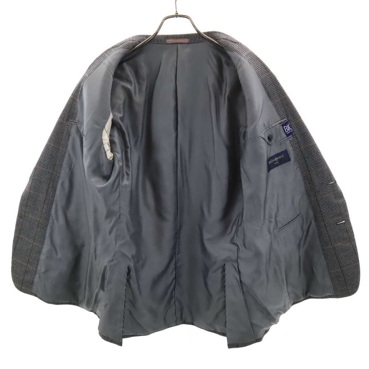 YVES SAINT LAURENT イヴサンローラン 90s オールド チェック柄 テーラードジャケット 98/88/175 グレー メンズ