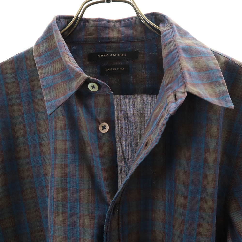 MARC JACOBS マークジェイコブス 2011年モデル イタリア製 チェック柄 長袖 ボタンダウンシャツ 46 ブルー メンズ