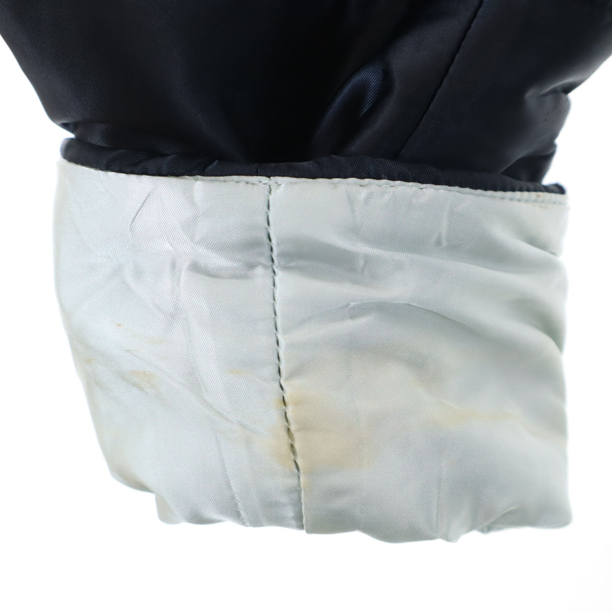 PRADA プラダ ブルガリア製 ノーカラー 中綿ジャケット 40 濃紺 レディース