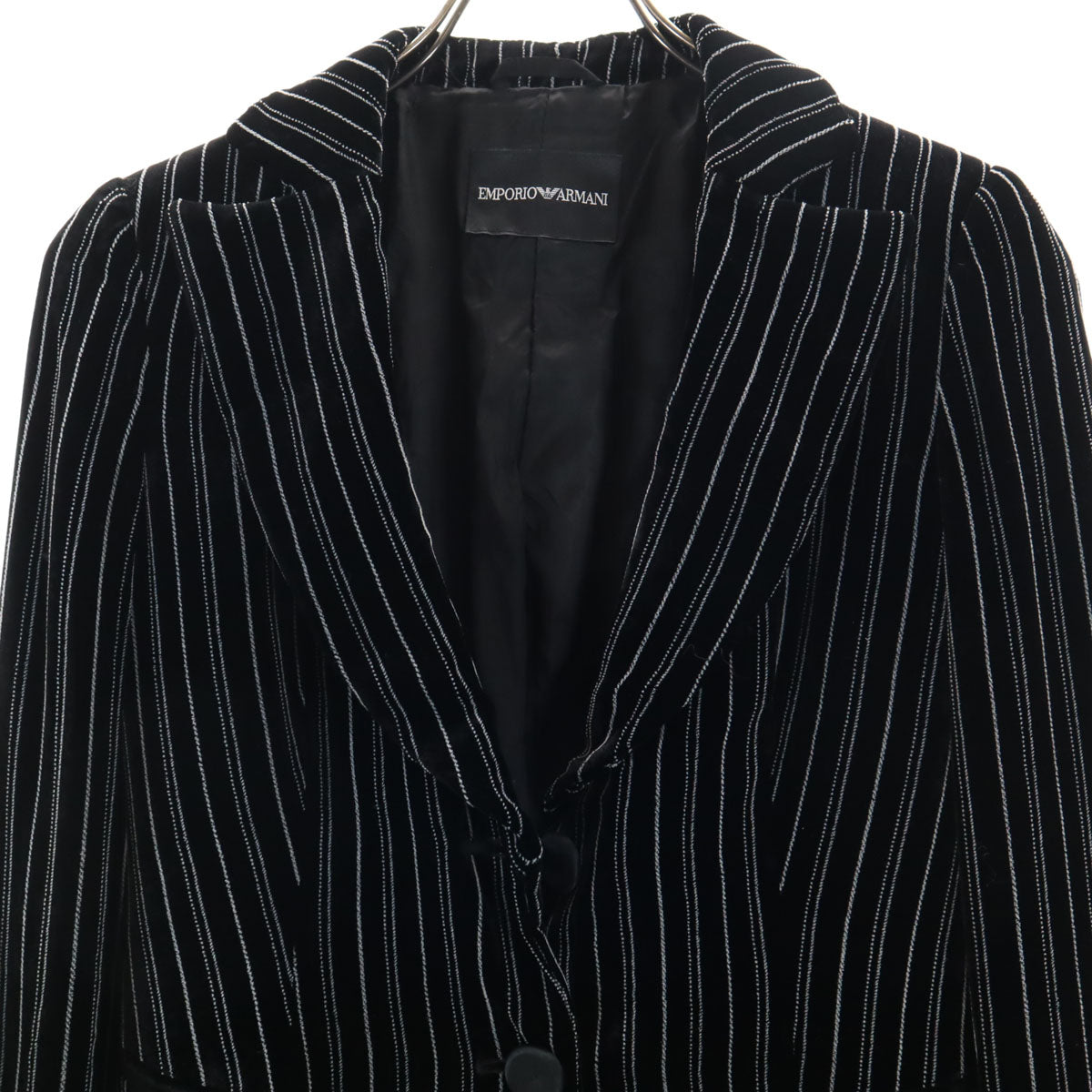 Emporio Armani エンポリオアルマーニ イタリア製 ストライプ柄 ベロア テーラードジャケット 40 ブラック レディース