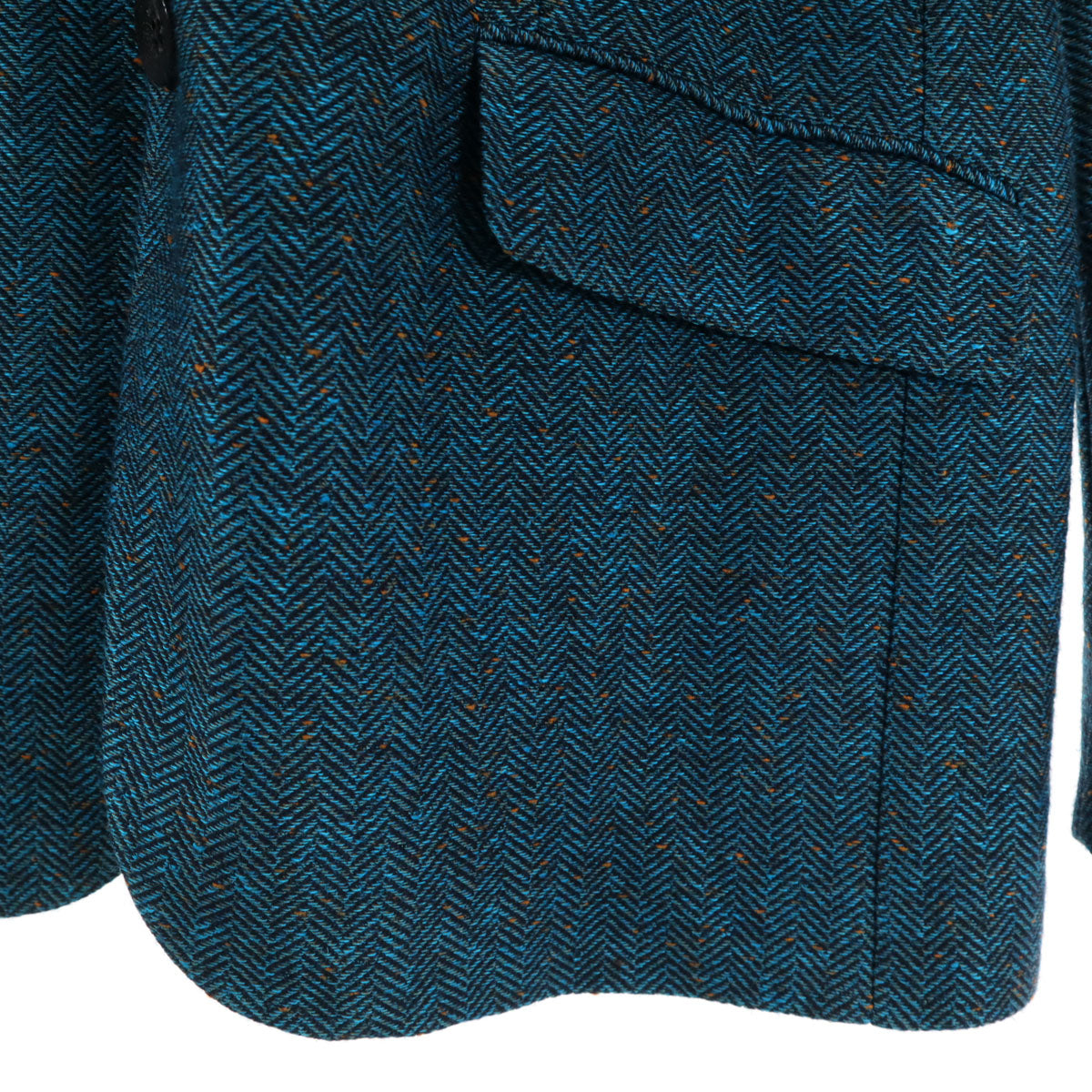 ETRO エトロ イタリア製 リネンブレンド ヘリンボーン ネップ テーラードジャケット 54 ブルー系 ビッグサイズ メンズ