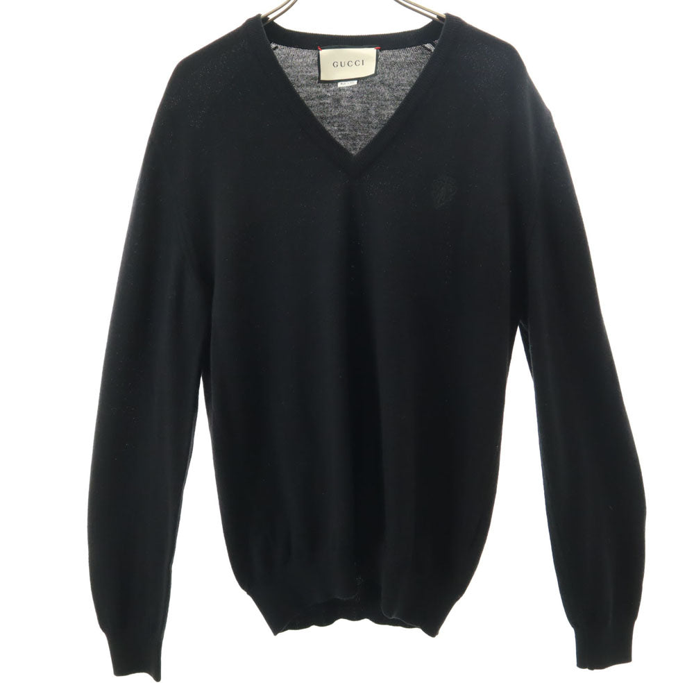 GUCCI グッチ イタリア製 長袖 Vネック セーター S ブラック メンズ