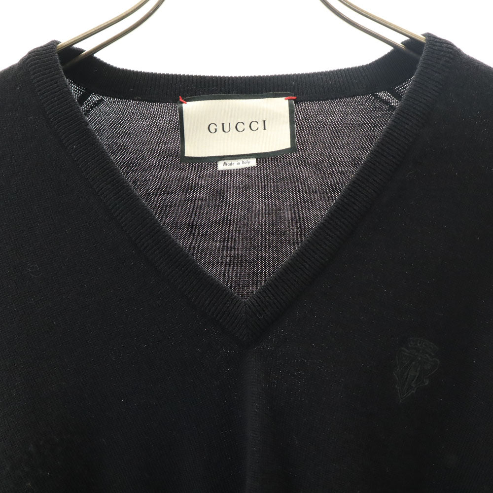 GUCCI グッチ イタリア製 長袖 Vネック セーター S ブラック メンズ