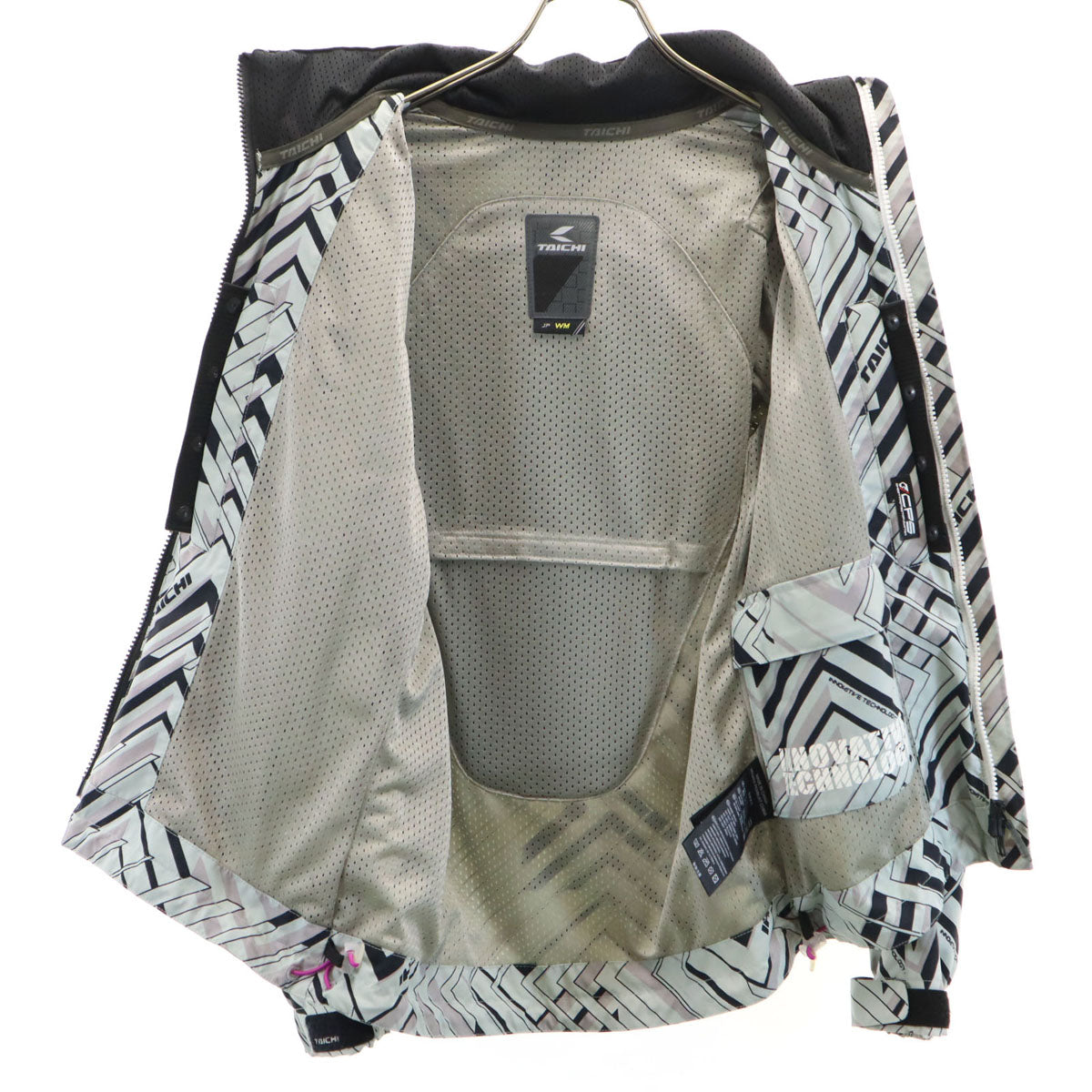 TAICHI タイチ 総柄 バイク レーシング ジャケット M グレー系 裏メッシュ ツーリング ライディング レディース