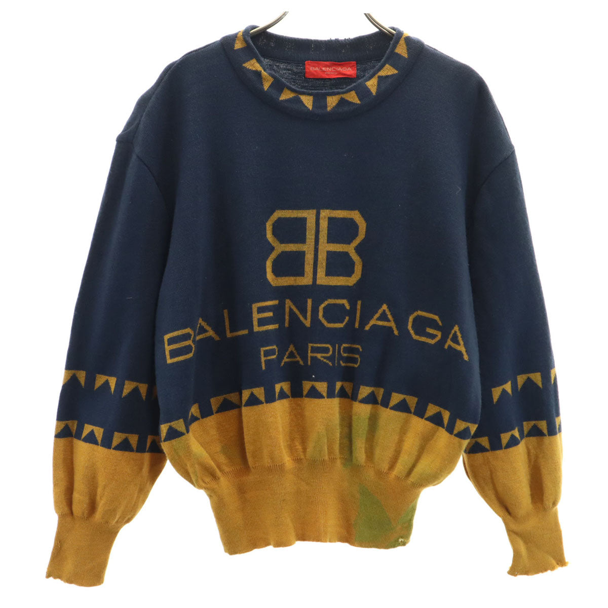 BALENCIAGA バレンシアガ 90s ウール100% オールド 長袖 セーター M ネイビー系 ニット メンズ