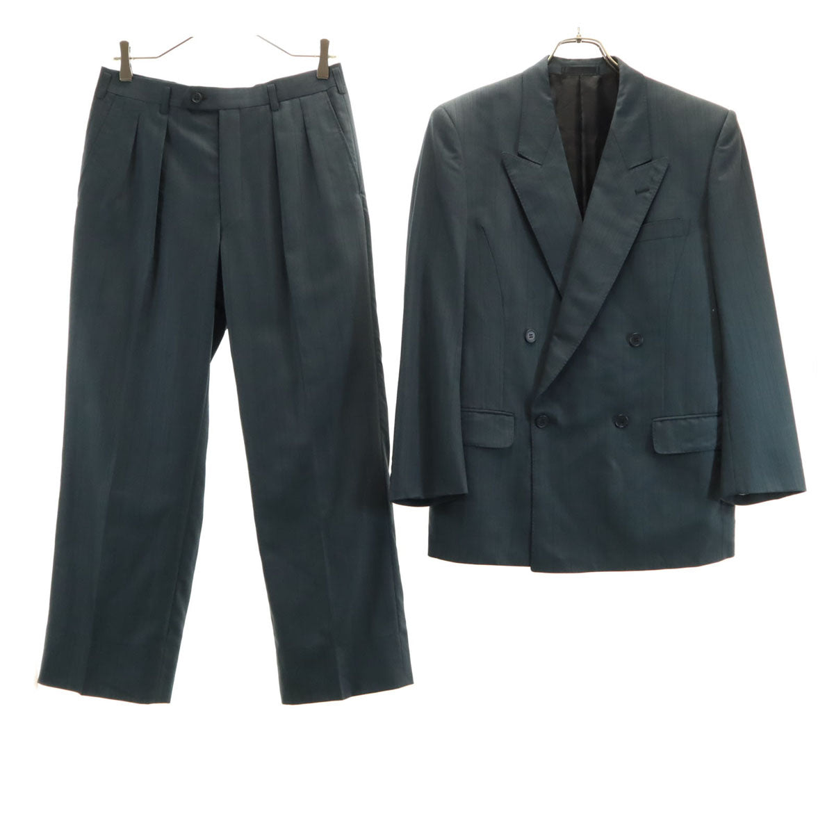 Pierre Cardin ピエールカルダン ストライプ柄 スーツ 上下 セットアップ 90A4 チャコールグレー ダブルジャケット ツータックパンツ メンズ