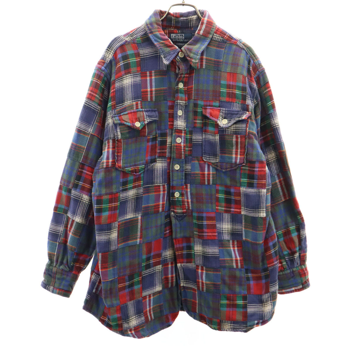 Polo by Ralph Lauren ポロバイラルフローレン チェック柄 長袖 WOODSMAN WS パッチワーク ネルシャツ L マルチ エルボーパッチ メンズ